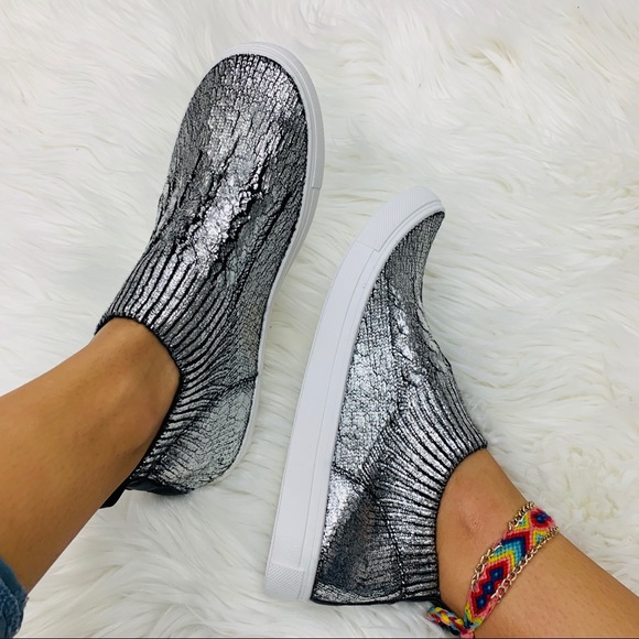Shoes - Silver metallic sock sneaker